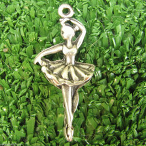 Ballerina Vintage Silver Pendant Figurine Dancing Girl Lucky Charm 1980s - $6.88
