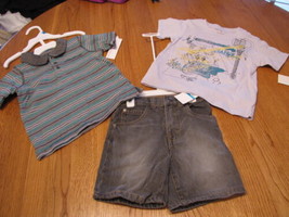 Baby boy&#39;s Calvin Klein jean shorts polo shirt  t shirt 3 pc set 18M 18 ... - £16.21 GBP