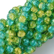 Crackle Glass Beads 8mm Teal Green Mixed Ombre Bulk Jewelry Supplies Mix 20pcs - £3.10 GBP