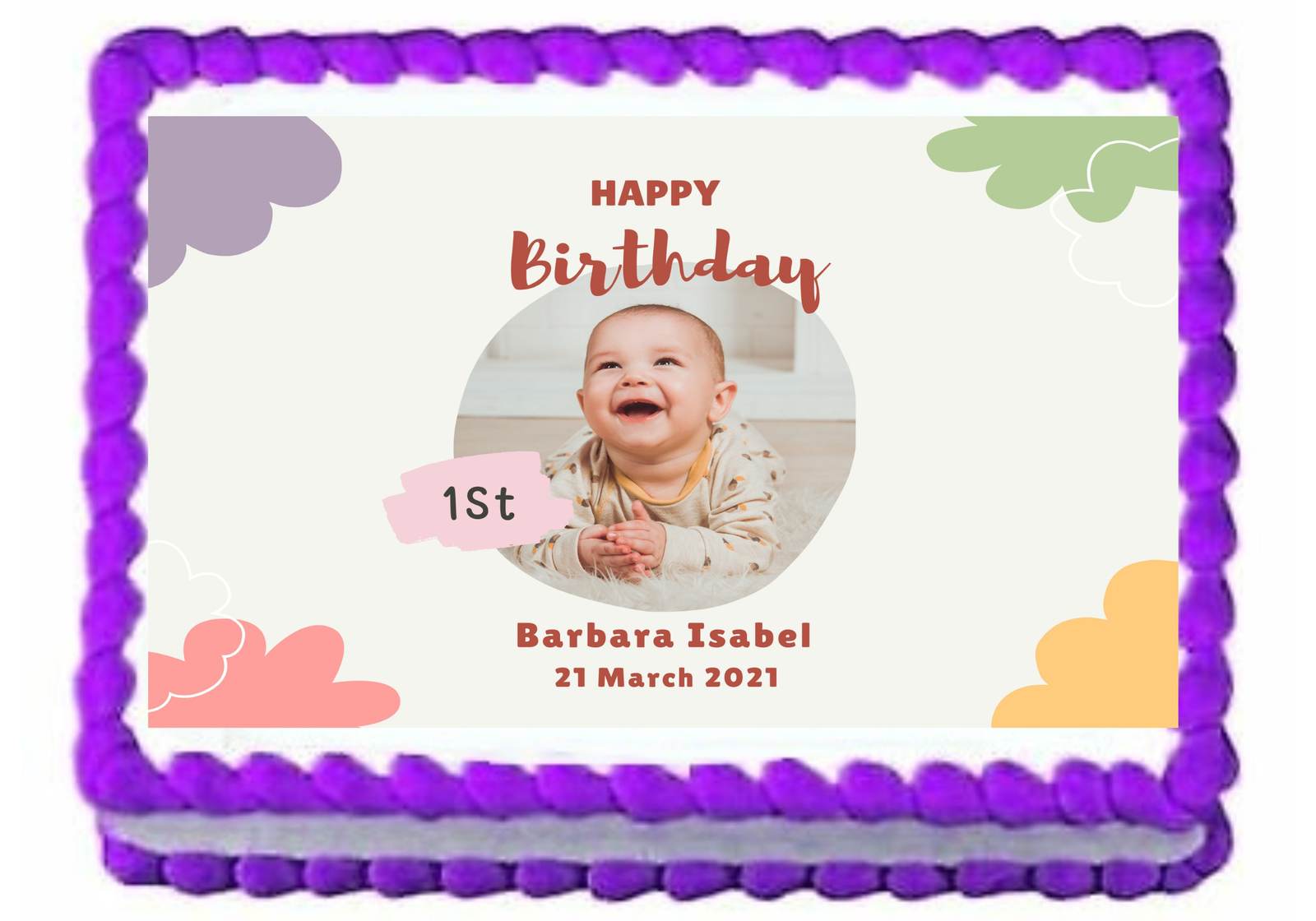 Custom 1st Birthday Personal Photo Collage Image Edible Cake Topper Fros... - $9.47