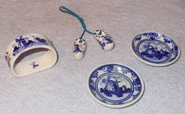 Vintage Holland Blue Delft Butter Pats Napkin Ring Miniature Clogs Lot - $9.95