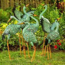 Zaer Ltd. Set of 6 Assorted Metal Garden Herons/Cranes (Blue Cranes (Set of 6)) - £300.44 GBP