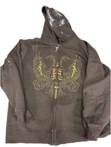 Avirex Studded Double Eagle Brown Hoodie Mens Large Zip Up Streetwear Di... - $89.05
