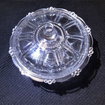 VTG Kig Indonesia 7&quot; Crystal Beaded Round Clear Glass CANDY DISH with Lid-New - £21.44 GBP