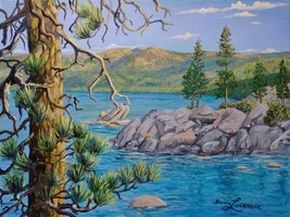 Lake Tahoe Early Light Sierras Realistic Landscape Oil Painting Irene Li... - $435.00