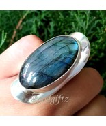 Labradorite Mens Ring | Blue Flashy Labradorite Ring | Cabochon Gemstone... - $83.97