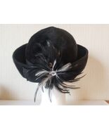 Vtg Felt Hat Feathers Rhinestone Black Italy Styled By Coralie 60s Teddy... - €18,92 EUR