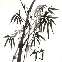 Bamboo Original Painting Ink on Rice Paper Matted 11x14in Frame Ready - £78.21 GBP