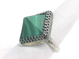 PYRAMID shaped MALACHITE Vintage RING in STERLING Silver - Size 7 1/2 - ... - £91.92 GBP