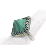 PYRAMID shaped MALACHITE Vintage RING in STERLING Silver - Size 7 1/2 - ... - £90.95 GBP