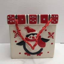 Penguin Snowflake Christmas Holiday Porcelain Gift Bag Vase Planter - £23.88 GBP