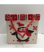 Penguin Snowflake Christmas Holiday Porcelain Gift Bag Vase Planter - £23.59 GBP