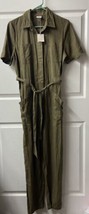 A New Day Womens Size Medium Linen Olive Drab Jumpsuit Overalls Straigth Leg - £25.69 GBP