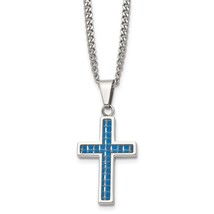 Men&#39;s Chisel Stainless Steel Polished with Blue Carbon Fiber Inlay Cross... - $69.00
