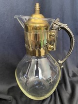 Vintage Brass Glass Tea Coffee Warmer Carafe Pitcher - £15.64 GBP