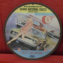 Vintage 1971 Nascar Winston Cup Grand National Races Porcelain Gas &amp; Oil Sign - £98.07 GBP