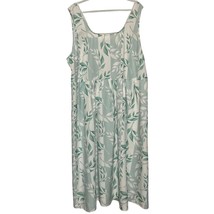 Women’s White Green Mint Leaf Print Sleeveless Square Neckline Dress Siz... - $18.00