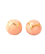 Vintage Pink Flower Bud Salt and Pepper Shakers Heavy Gold Accents - $8.68