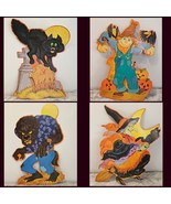 4 VTG KIRK Halloween Paper Die Cut Black Cat Tombstone Witch Werewolf Sc... - £30.05 GBP