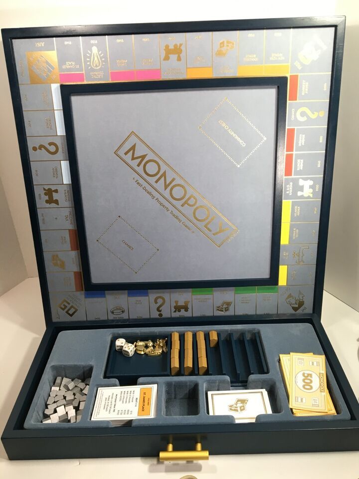 Winning Solutions Monopoly Navy Blue and gold Luxe Edition Wood Board Game RARE - $177.21