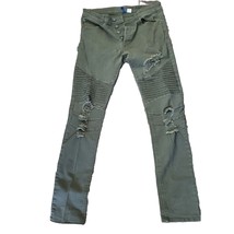 Divided by H&amp;M Button Fly 32X32 Womens Denim Jeans Skinny Olive Green Destroyed - £7.57 GBP
