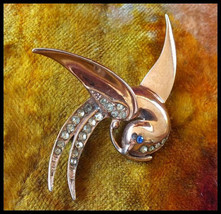 1950s Bird in Flight with Pave Rhinestones set in Sterling Silver Brooch... - $40.00
