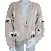 Debut Cropped Sweater Womens S 3D Bear Chunky Crochet Beige Polyester Ca... - $26.44
