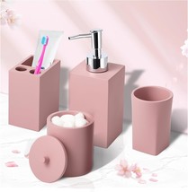 Pink Bathroom Accessories Set 5Pcs Resin Pink Bathroom Sets with Self Dr... - £47.23 GBP