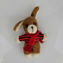 Vintage Avon Interpur Stuffed Plush Brown Puppy Dog Red Black Stripe Shirt Scarf - $29.69