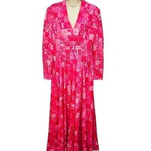 Vintage 70s Handmade Maxi Dress Long Sleeve Pink Patchwork V-Neck Size S - $49.45