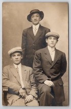 RPPC Three Dapper Young Men Suits and Hats Studio Photo York PA Postcard G30 - £10.95 GBP