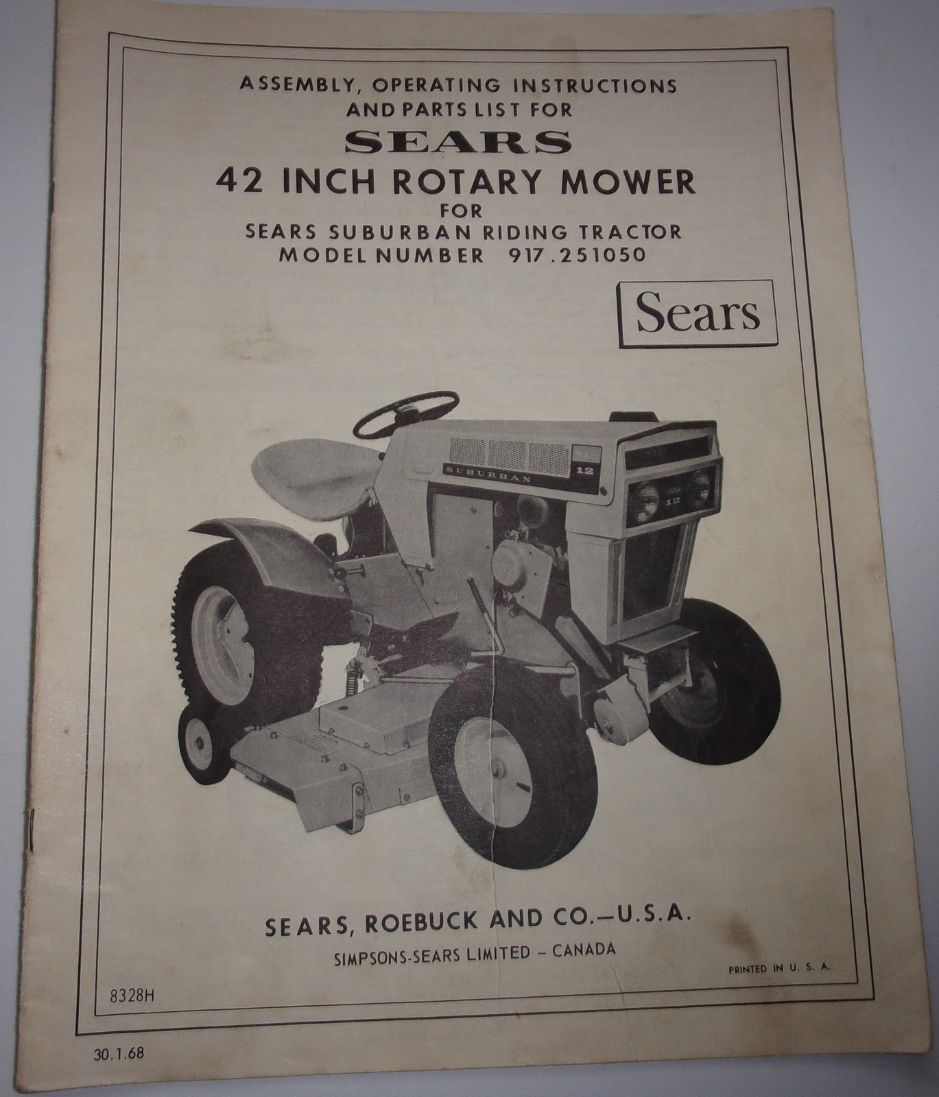 Primary image for Sears 42” Rotary Mower Assembly Operating Instructions & Parts List 917.251050