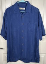 TOMMY BAHAMA MEN&#39;S Silk Shirt Large Navy Blue  With Pocket - $22.03