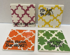 Novelty Cute Sayings Coasters Ceramic Cork Backed 3.75 in Square Lot of 4 - $17.55