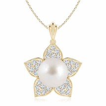 ANGARA South Sea Pearl and Diamond Floral Pendant in 14K Solid Gold - £1,141.09 GBP