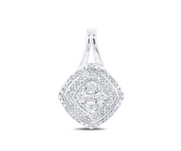 Sterling Silver Round Diamond Offset Square Pendant 1/8 ct - £141.67 GBP