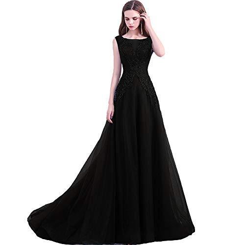 Kivary Women Sheer Bateau Beaded Lace Long Formal Prom Evening Dresses Black US