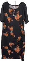 NWT 2.0 LuLaRoe XL Black &amp; Dainty Orange Teal Blue Flowers Julia Sheath ... - $37.61