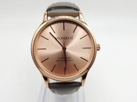 Monroe Classque Watch Women New Battery Gray Leather Band 35mm Rose Gold Tone - £12.74 GBP
