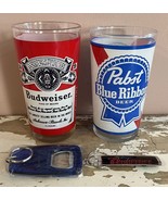 Budweiser &amp; Pabst Blue Ribbon Glasses Plus Budweiser &amp; Bud Light Keychains - $11.30