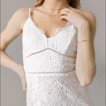 Blue Rain Lace Sheath Midi Dress Sleeveless V Neck White Size S Bridal Wedding - £18.26 GBP