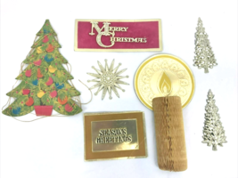 Vintage Christmas Gift Tag Lot Foil Diecut Pink Flocked Honeycomb Candle... - $10.00