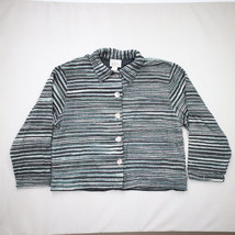 Vtg Tantrums Striped Boucle Jacket Petite Large Blue White Black Blazer - £13.98 GBP
