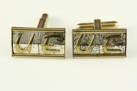 Vintage Men&#39;s Costume Jewelry UE Monogrammed HICKOK Gold Silver Tone Cuff Links - £10.86 GBP