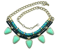 J CREW Blue Green Statement Collar Necklace Corded Enamel Stone Gold Tone Chain  - £12.62 GBP