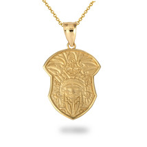 14K Solid Gold Aztec Tribe Shield Pendant Necklace - Yellow, Rose, White - £231.73 GBP+
