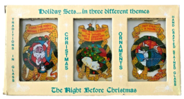 3 Stained Glass Christmas Ornaments Night Before Christmas Santa Cat Mice in Box - £15.45 GBP