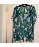 CPOKRTWSO Women&#39;s Tropical Leaf Chiffon Swimsuit Cover Up Pom Pom Trim L/XL - $61.45 CAD
