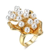 Hot Lucky Leaves Big Ring For Women Fashion Gold Color Cocktail Geometric Finger - £6.31 GBP