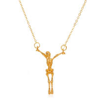 18K Gold-Plated Hanging Skeleton Pendant Necklace - £9.76 GBP